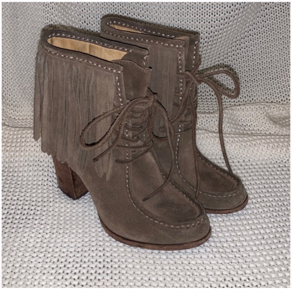 Fringe Ankle Boots in Brown Suede - Picture 2 of 5